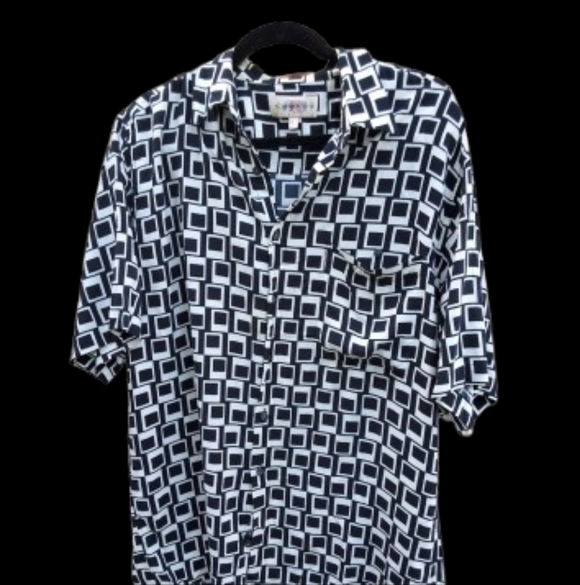 Vintage Campia Moda Modernist Old Tv Box Print Deco Style Short Sleeve Shirt L - Picture 2 of 11